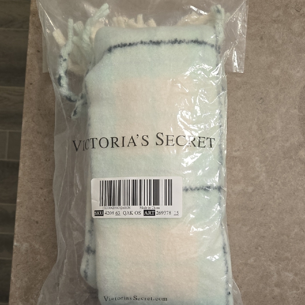 Victoria's Secret Plush Throw Scarf - Light Blue and White